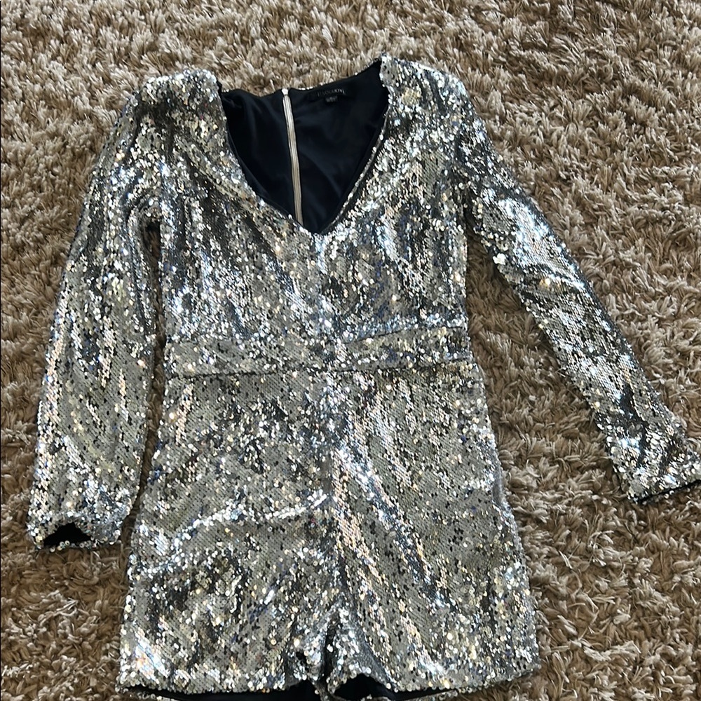 Silver Sequin Long Sleeve Romper